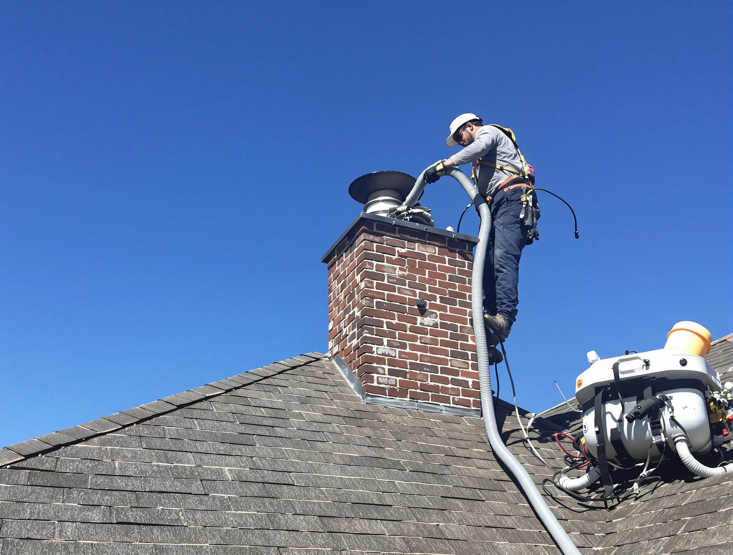 Dedicated Lakewood Chimney Sweep team member cleaning a chimney in Lakewood, NJ
